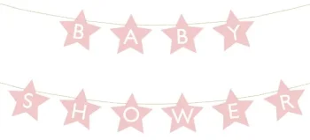 Light Pink Star Banner Baby Shower, 290x16.5 cm