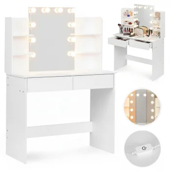 Modernhome Vanity Table with LED Mirror and Drawers