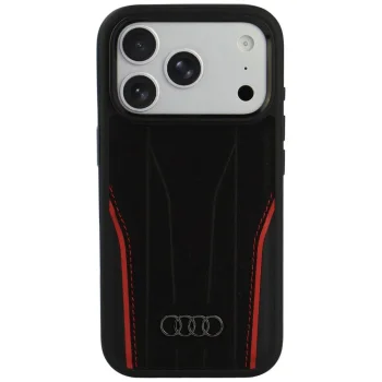 Audi R8 Genuine Leather MagSafe Case for iPhone 18 Pro / 17 Pro - Black and Red