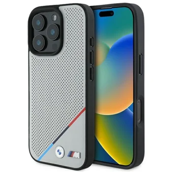 BMW iPhone 16 Pro Case M Perforated Tricolor Line MagSafe, Gray
