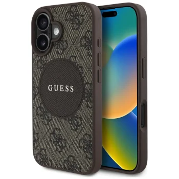 Guess 4G Circle Classic Logo MagSafe Case for iPhone 16 Brown