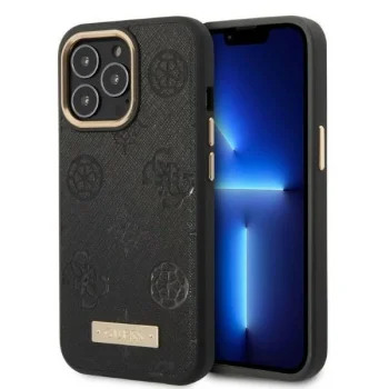 Guess Peony Logo Plate MagSafe Case for iPhone 13 / 13 Pro, Black
