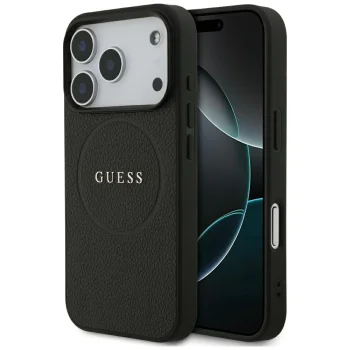Guess Grained Ring MagSafe Case for iPhone 17 Pro - Black