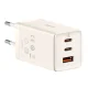Wall Charger Baseus GaN5 2x USB-C + USB, 65W + 1m Cable, White