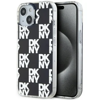 DKNY iPhone 15 Plus / 14 Plus Case IML Checkered Mono Pattern, Black