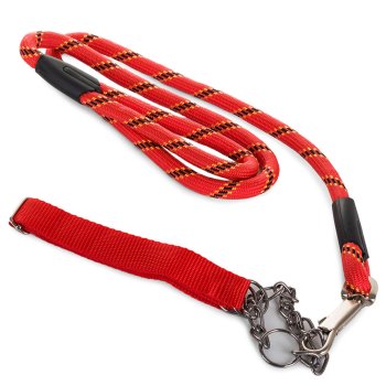 Traditional dog leash with strong collar, 120cm x 1.3cm, red