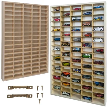 Kruzzel Wooden Toy Car and Figure Display Shelf, 90 Compartments