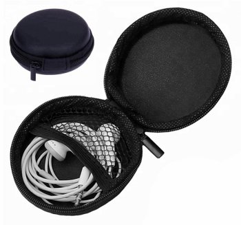 Headphone case with zipper, black