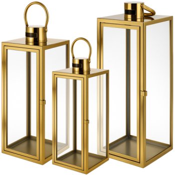 Ruhhy Gold Decorative Lanterns, Set of 3, 38/49/63 cm, 26476