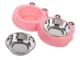 Double Pet Bowl for Dogs and Cats with Stainless Steel Bowls 2 x 0.3L, Pink