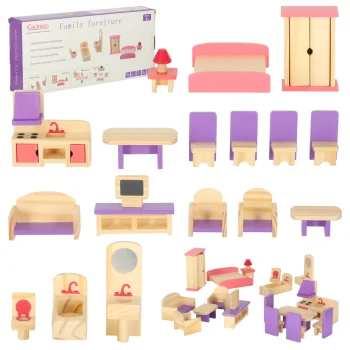 Wooden Dollhouse Furniture Set, 19 pcs, Purple