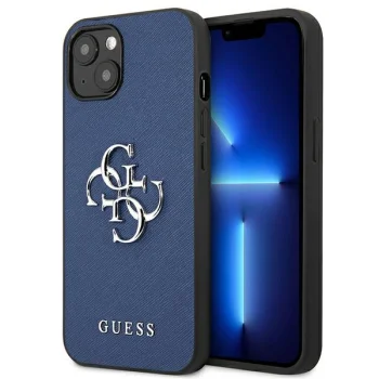Guess Saffiano 4G Metal Logo Case for iPhone 13 mini, Blue