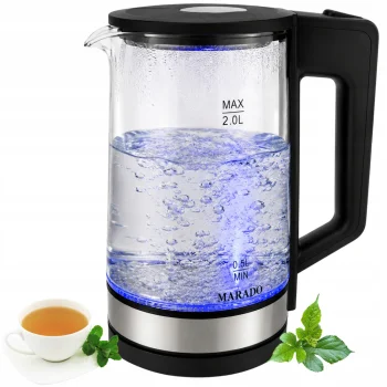 Electric Kettle, Glass, 1500W, 2L, LED Illumination, Black