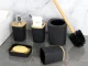 Bathroom Accessory Set, 6 Pieces, Black/Bamboo
