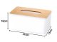 Tissue Box Holder with Bamboo Lid, Modern Dispenser for Bathroom and Office, White