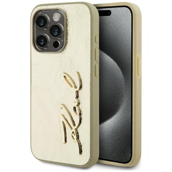 Karl Lagerfeld iPhone 15 Pro Max Case Wrinkled Metal Signature, Gold