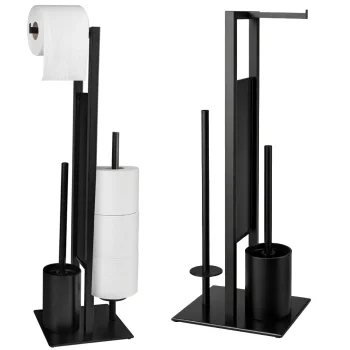 Freestanding Toilet Paper Holder Stand with Brush 3-in-1 Black