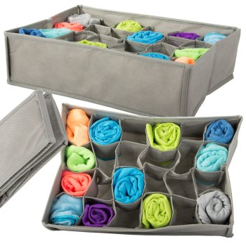 Underwear Drawer Organizer with 24 Compartments for Socks, Lingerie