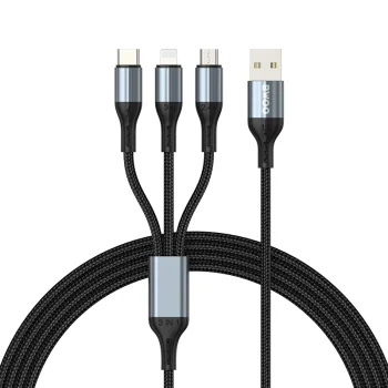 BWOO X274 3-in-1 Charging Cable USB to USB-C, Lightning and Micro USB 3A, Black