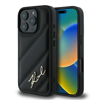 Karl Lagerfeld iPhone 16 Pro Case Diagonal Quilted Script, Black