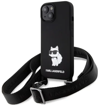 Karl Lagerfeld iPhone 15 Case Crossbody Silicone Choupette, Black