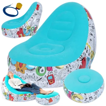 Inflatable Lounge Chair with Footrest and Pump, Assorted Colors