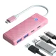 Orico PAPW2AC-C3-C3 4-Port USB Hub (2x USB-A, USB-C, 100W PD), 0.15m, Pink