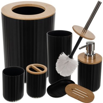 6-Piece Bathroom Accessories Set with Bamboo Accents Ruhhy 24636, Black