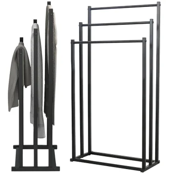 Metal Free-Standing Towel Rack, 3-Tier Loft Style Towel Stand, Black