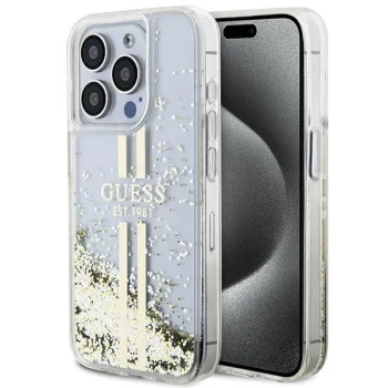 Apple iPhone 15 Pro 6.1'' Guess Liquid Glitter Gold Stripes Case Cover, Transparent