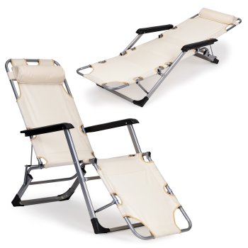 Folding Garden Lounger and Beach Chair 2-in-1 MultiGarden, beige