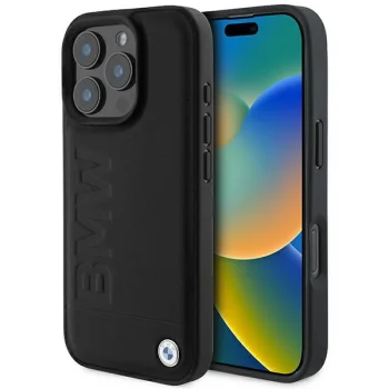 BMW iPhone 16 Pro Max Case Leather Hot Stamp MagSafe, Black