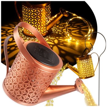 Solar Garden Lantern - Watering Can with LED Garland and Twilight Sensor, Copper
