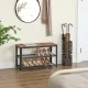 Industrial Shoe Rack Bench with Padded Seat for Entryway, Rustic Brown