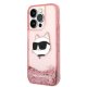 Karl Lagerfeld iPhone 14 Pro vāciņš Liquid Glitter Choupette Rozā