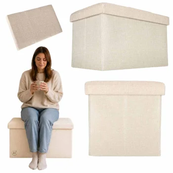 Folding Storage Ottoman Pouf 49 x 31 x 29 cm, Beige