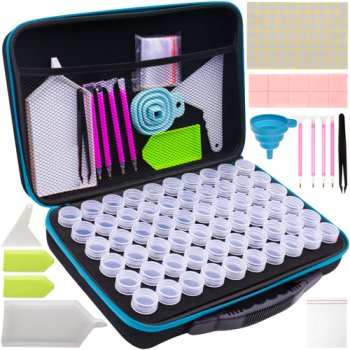Diamond Painting Accessory Kit with 60 Jars in Hard Carry Case, Black