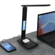Huslog LED Desk Lamp with Wireless Charger and Clock Display OW-3912, black
