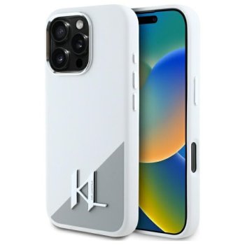 Apple iPhone 16 Pro 6.3" Karl Lagerfeld Silicone Shadow Metal Initial MagSafe Case Cover, White