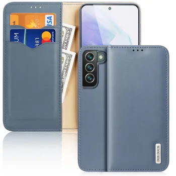 Dux Ducis Hivo Genuine Leather Wallet Case for Samsung Galaxy S22+ with RFID Blocking, Blue