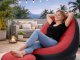 Inflatable Lounge Chair with Ottoman, Comfortable Blow Up Chair for Patio and Beach, Red