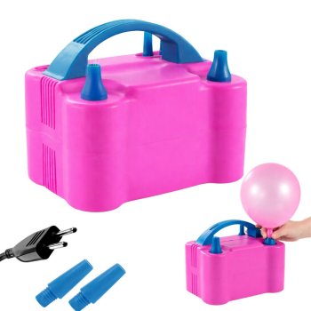 Electric Balloon Pump Compressor 600W Dual Nozzle Fast Inflator, pink-blue