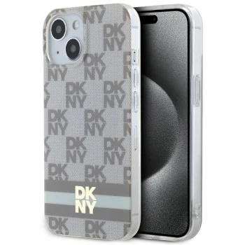 DKNY iPhone 15 Plus Case IML Checkered Mono Pattern MagSafe, Beige