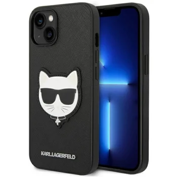 Karl Lagerfeld Saffiano Choupette Head Patch Case for iPhone 14 Plus / 15 Plus, Black