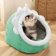 Pet Bed House with Cat Ears, Size L, Green
