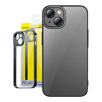 Baseus Glitter Transparent Case and Tempered Glass Set for iPhone 14 Plus (Black)
