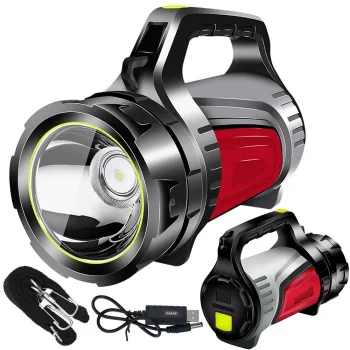Rechargeable LED Searchlight Flashlight JS-881A with Powerbank, Grey