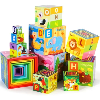 Bakalu Wooden Stacking Tower Alphabet & Animals Learning Game