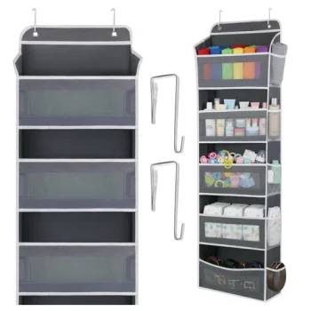 Over The Door Hanging Organizer Ruhhy 5 Shelves, Grey White