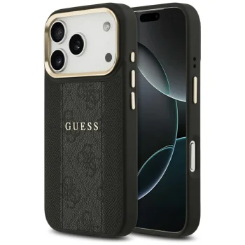 Guess iPhone 17 Pro Case 4G PU Stripe MagSafe, Black